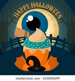 Vintage halloween spooky cupcake. Halloween poster - Vector