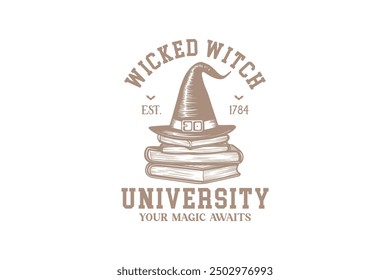 Vintage Halloween Wicked witch University T shirt design	