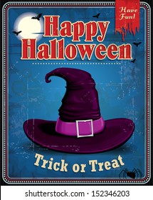 Vintage Halloween witch hat poster design