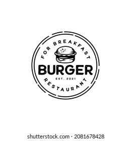 Vintage Ham Beef Patty Burger for Fast Food Restaurant Retro logo design