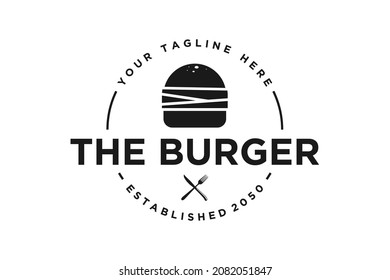 Diseño del logo Retro de Ham Beef Patty Burger para el restaurante de comida rápida