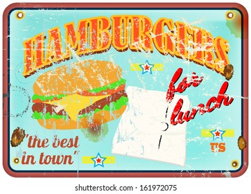 vintage hamburger enamel sign, vector, blank price tag