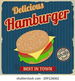 Vintage hamburger poster design, vector illustration