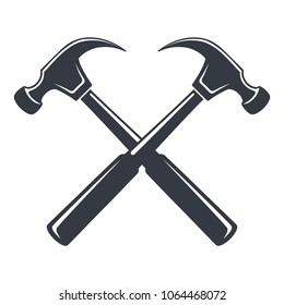 Vintage hammer Icon, joiner's tools, simple shape, for graphic design of logo, emblem, symbol, sign, badge, label, stamp, isolated on white background. Hand drawn, vector illustration.