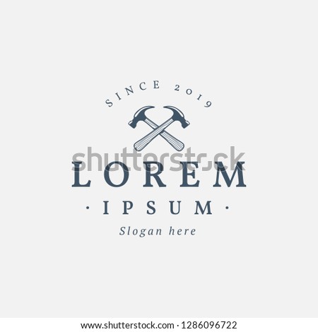 Vintage hammer logo vector, Vintage carpentry, woodwork, construction and mechanic label, badge, emblem and logo. Vector