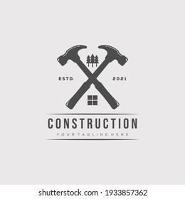 Vintage Hammer Logo Vector Illustration Design. Real Estate Construction Logo Symbol