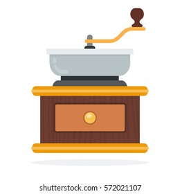 Vintage hand coffee grinder vector flat material design isolated on white