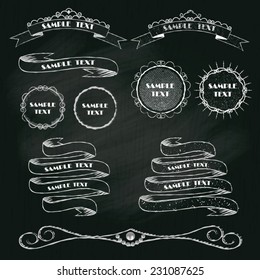 vintage hand draw elements on wood textured chalkboard background for decoration on card, vector illustration.