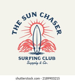 Vintage Hand Draw Surfing Club Label Illustration