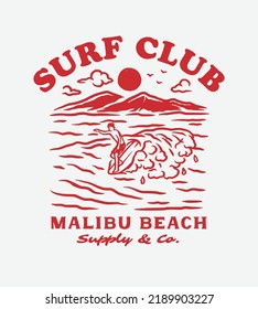 Vintage Hand Draw Surfing Club Label Illustration