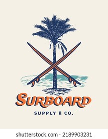 Vintage Hand Draw Surfing Club Label Illustration