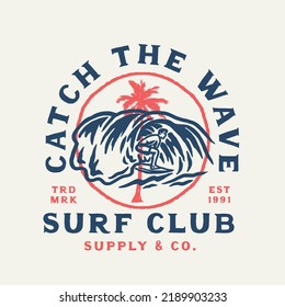 Vintage Hand Draw Surfing Club Label Illustration