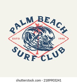 Vintage Hand Draw Surfing Club Label Illustration