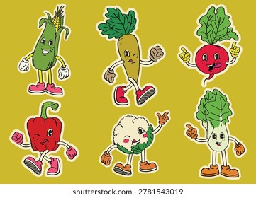 Vintage Hand Drawing Collection of Vegetable Mascot
