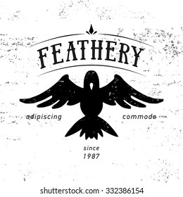 Vintage hand drawing eagle or pigeon label.Vector graphic element, badge, emblem, logo, insignia, sign, identity, logotype, poster. Stroke hipster illustration with typographic for t-shirt prints.