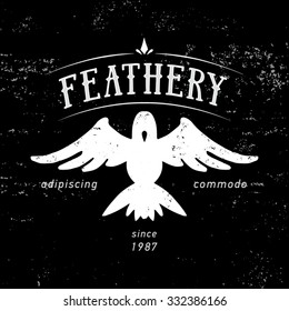 Vintage hand drawing eagle or pigeon label.Vector graphic element, badge, emblem, logo, insignia, sign, identity, logotype, poster. Stroke hipster illustration with typographic for t-shirt prints.