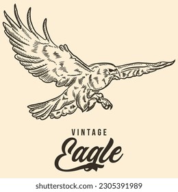 Vintage Hand Drawing Eagle Sketch Vector Stock Illustration