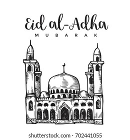 Vintage Hand Drawing Eid Al-Adha Greeting Card Sketch Card Illustration