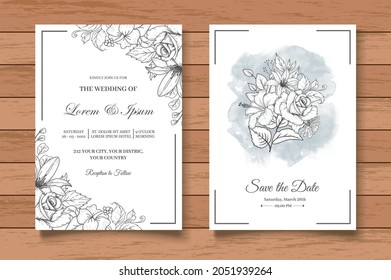 Vintage Hand Drawing Floral Wedding Card Set