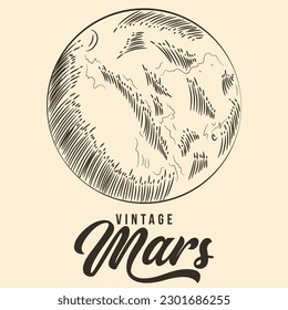 Vintage Hand Drawing Mars Planet Sketch Vector Stock Illustration