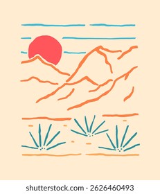 Vintage hand drawing of Red rock canyon in Nevada
