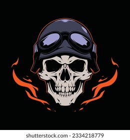 vintage hand drawing skulls wearing motorcycle helmet
