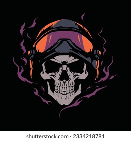vintage hand drawing skulls wearing motorcycle helmet