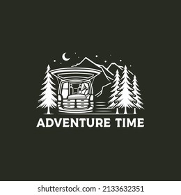 Vintage hand drawn adventure camping mountain vector