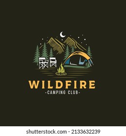 Vintage hand drawn adventure night camping logo