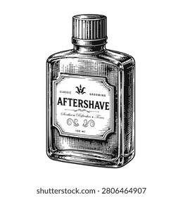 Vintage Hand Drawn Aftershave Bottle Engraving Illustration Barbershop Icon
