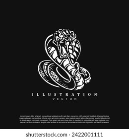 Vintage hand drawn aggressive king cobra snake vector, venom and poisonous snake design illustration