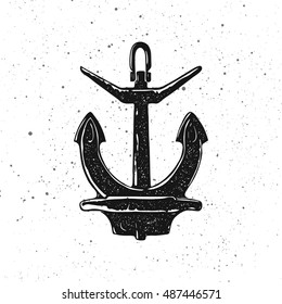 Vintage hand drawn anchor ink stamp style illustration for flayer poster logo or t-shirt apparel clothing print. Vector illustration on texture background.