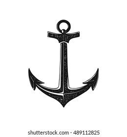 Vintage hand drawn anchor ink stamp style illustration for flayer poster logo or t-shirt apparel clothing print. Isolated vector illustration.