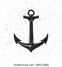 Vintage hand drawn anchor ink stamp style illustration for flayer poster logo or t-shirt apparel clothing print. Vector illustration on texture background.