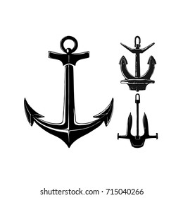 Vintage hand drawn anchor ink collection. Illustration for flayer poster logo or t-shirt apparel clothing print. Isolated vector illustration.