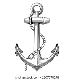 Vintage hand drawn anchor. Nautical, Navy illustration, isolated on white, vector illustration