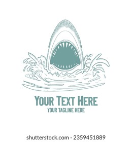 Vintage Hand Drawn Angry Open Mouth Ocean Shark Illustration Vector