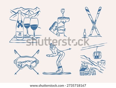 Vintage hand drawn apres ski elements set