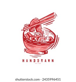 Vintage hand drawn Asian noodle vector, Ramen sketch art illustration