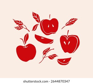 Vintage hand drawn background with apples and leaves. Retro vector template for Jewish New Year, Rosh Hashanah. Wrapping paper and packaging design for Back to School campaign.