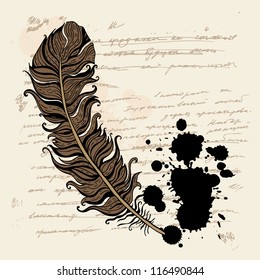 Vintage hand drawn background.  Feather vector text.