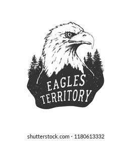 Vintage hand drawn badge.The eagle territory .Vector illustration