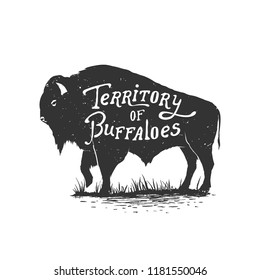 Vintage hand drawn badge.Territory of buffaloes .Vector illustration