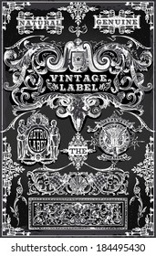 Vintage Hand Drawn Banner Blackboard. Vintage Label Engraved Chalkboard. Hand Drawn. Decoration Frame Vintages Ribbon Labels Calligraphy Element. Banner Hand Draw Engraved Frame Vector Illustration.