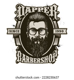 vintage Hand drawn barber shop dapper badg. saloon shop logo vector 
