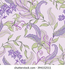 Vintage hand drawn baroque seamless pattern with swirls, flowers, Botanical vector illustration
