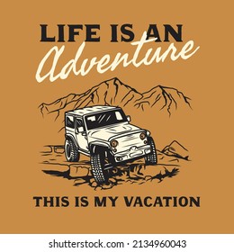 Vintage Hand Drawn Beach Off Road Car Adventures Logo Label