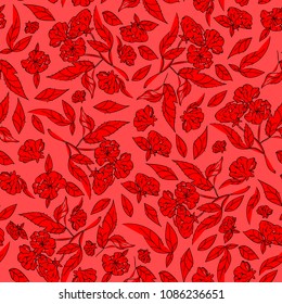 Vintage hand drawn beautiful flower design with retro style background seamless pattern vector