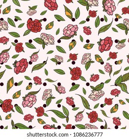 Vintage hand drawn beautiful flower design with retro style background seamless pattern vector