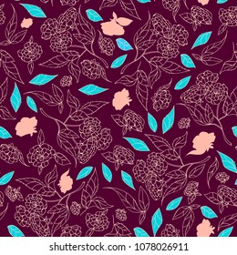 Vintage hand drawn beautiful flowers classic design seamless pattern vector